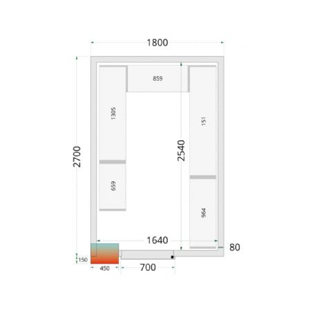 Chambre froide  monter isolation 80 mm sans groupe - 1800x2700x2200 mm