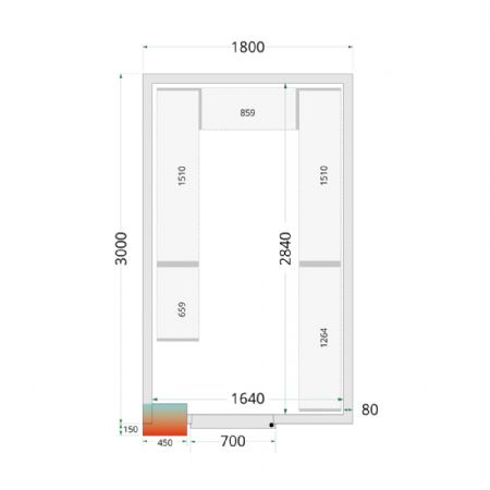 Chambre froide  monter isolation 80 mm sans groupe - 1800x3000x2200 mm