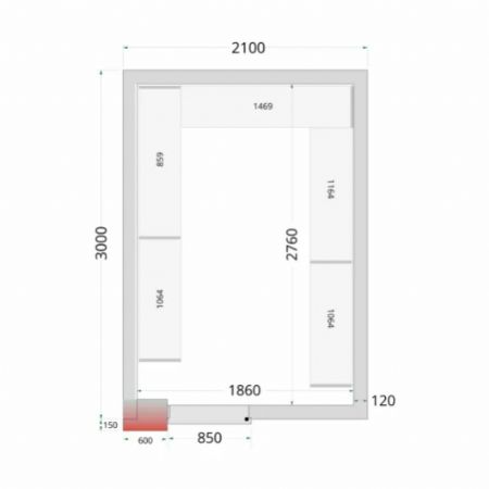 Panneaux de chambre froide 120 mm avec sol en inox et porte de 850 mm de large - 2400x2700x2200 mm