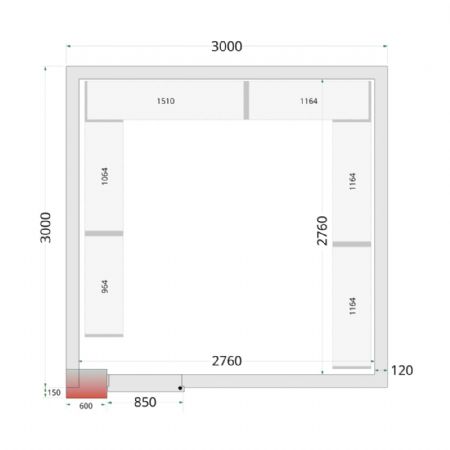 Chambre froide sans groupe  monter avec porte 850mm iso 120 mm 3000x3000x2200 mm comp palette euro