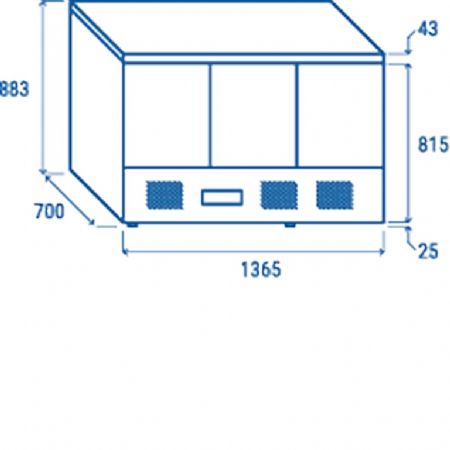 Saladette rfrigre ouverte 3 portes GN1/1 inox 350 L - 1365x700x833 mm