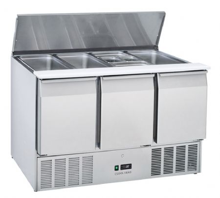 Saladette rfrigre ouverte 3 portes GN1/1 inox 350 L - 1365x700x833 mm