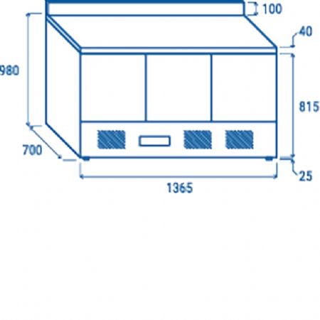 Saladette rfrigre 3 portes GN1/1 inox avec dosseret 350 L - 1365x700x980 mm