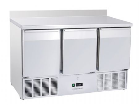 Saladette rfrigre 3 portes GN1/1 inox avec dosseret 350 L - 1365x700x980 mm