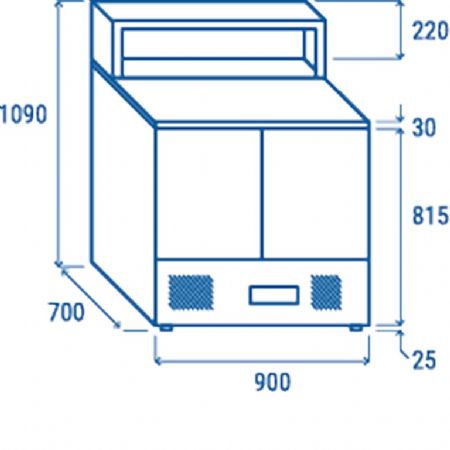 Saladette rfrigre 2 portes inox GN1/1 dessus pour pizza + 5 contenants GN1/6 260 L - 900x700x1090 mm