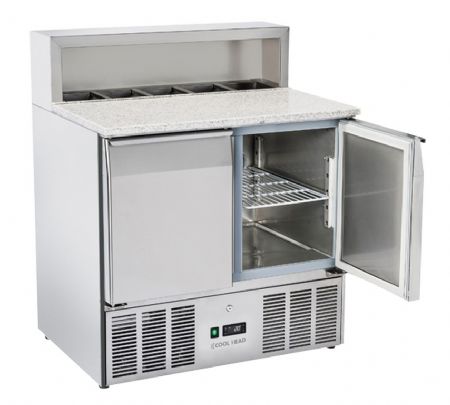 Saladette rfrigre 2 portes inox GN1/1 dessus pour pizza + 5 contenants GN1/6 260 L - 900x700x1090 mm