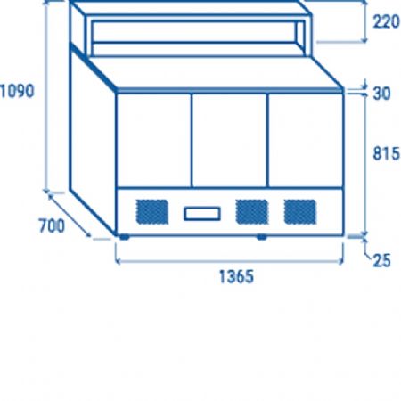 Saladette rfrigre 3 portes inox GN1/1 dessus pour pizza + 8 contenants GN1/6 415 L - 1365x700x1090 mm