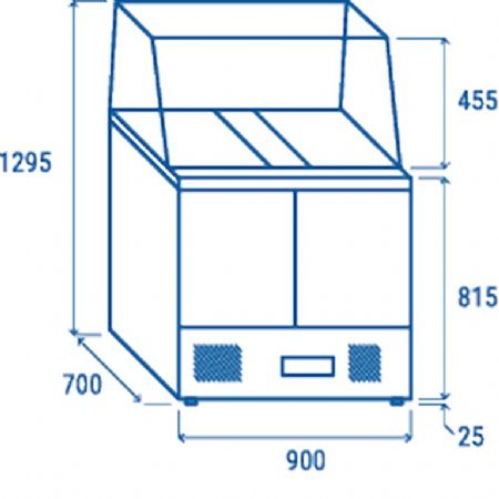 Saladette rfrigre ouverte 2 portes inox GN1/1 verre tremp incurv 232 L - 900x700x1295 mm