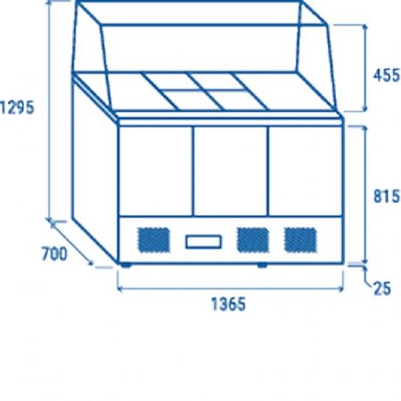 Saladette rfrigre ouverte 3 portes inox GN1/1 verre tremp incurv 365 L - 1365x700x1295 mm