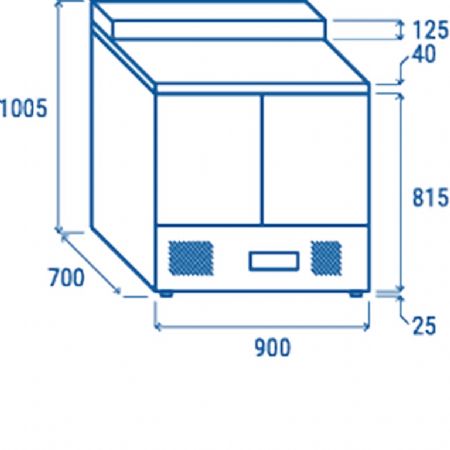 Saladette rfrigre pour sandwichs 2 portes GN1/1 inox capacit 5x GN1/6 240 L - 900x700x1005 mm