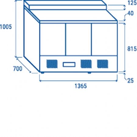 Saladette rfrigre 3 portes GN1/1 inox + 8 contenants GN1/6 390 L - 1365x700x1005 mm