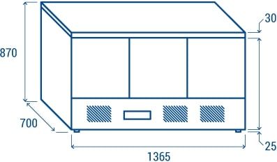 Meuble a pizza avec plan de travail en granit  3x GN1/1 1365x700x870 mm R290