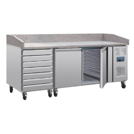 Comptoir  pizza dessus marbre 2 portes 7 tiroirs  ptons compresseur latra litres - 2025x800x1000 mm