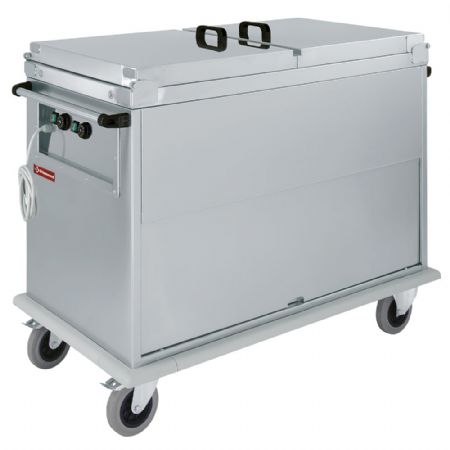 Chariot bain marie 2x GN 1/1, 2 Tc, couvercles, armoire porte basculante