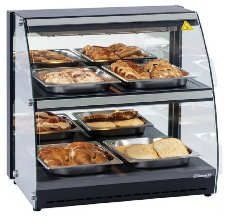 Vitrine chauffante de restauration vitre inox avec 2 portes frontales 100 litres - 650x467x630 mm