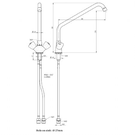 Robinet mlangeur, (Sortie MONO) 300x300x305 mm