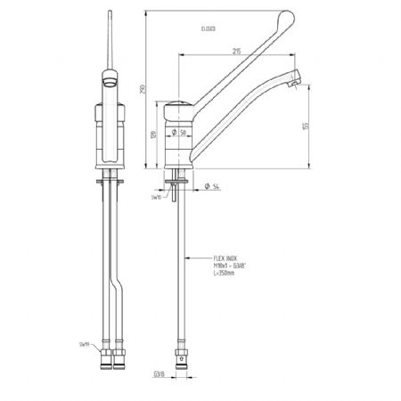 Robinet mitigeur, commande  coude (Sortie MONO) 240x240x135 mm