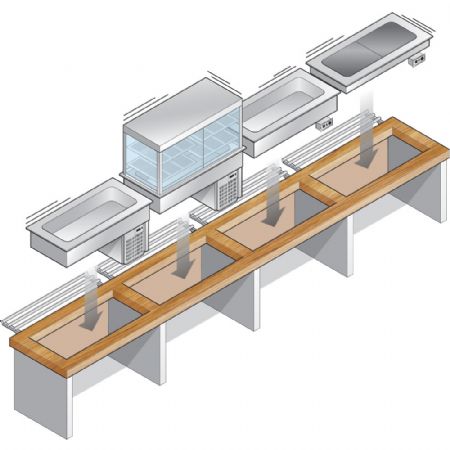 Mural avec cuve et vitrine sur 3 niveaux ouverte (avec rideau), rfrigres, ventiles, 3x GN 1/1 (sans unit hermtique) 1125x700x1415 mm