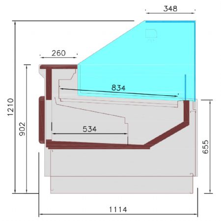 Comptoir avec rserve vitre verticale  angle droit avec relevage  piston - entierement noir - 1310 x 1114 x 1210 mm