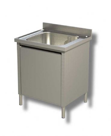 Plonge inox adosse avec 1 porte battante et 1 bac - 500x600x850 mm