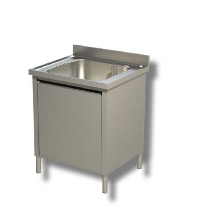 Plonge inox 1 bac avec dosseret et 1 porte battante - 500x700x850 mm