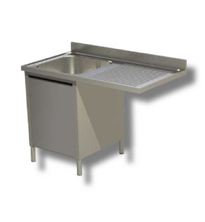 Plonge inox 1 bac 1 porte battante avec passage lave vaisselle  droite et dosseret - 1200x600x850 mm