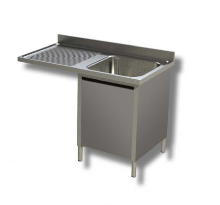 Plonge inox 1 bac 1 porte battante avec passage lave vaisselle  gauche et dosseret - 1200x600x850 mm