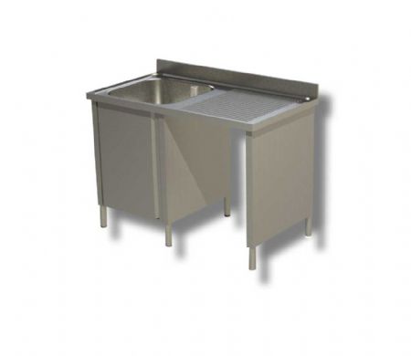 Plonge inox 1 bac 1 porte battante avec passage lave vaisselle  droite et dosseret - 1200x600x850 mm