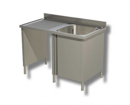 Plonge inox 1 bac 1 porte battante avec passage lave vaisselle  gauche et dosseret - 1200x600x850 mm