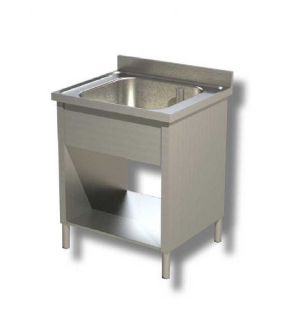 Plonge inox adosse avec 1 tagre infrieure et 1 bac - 500x600x850 mm