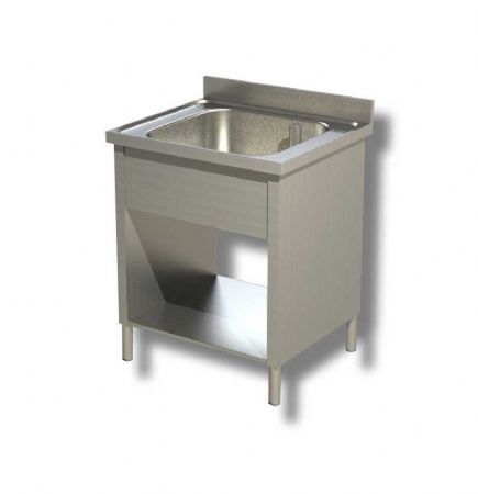 Plonge inox adosse avec 1 tagre infrieure et 1 bac - 500x700x850 mm