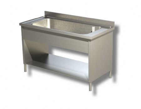 Plonge inox adosse avec 1 tagre infrieure et 1 bac - 1000x600x850 mm