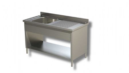 Plonge inox adosse 1 bac avec 1 tagre infrieure et 1 egouttoir  droite - 1000x600x850 mm