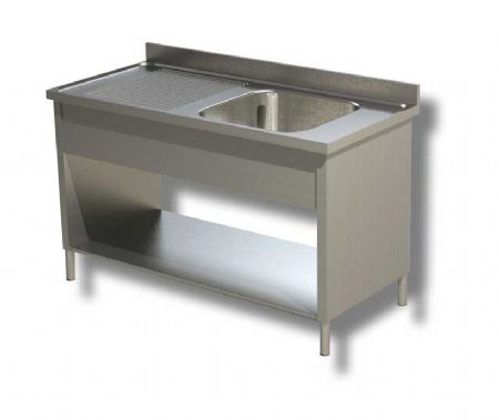 Plonge inox adosse 1 bac avec 1 tagre infrieure et 1 egouttoir  gauche - 1000x600x850 mm