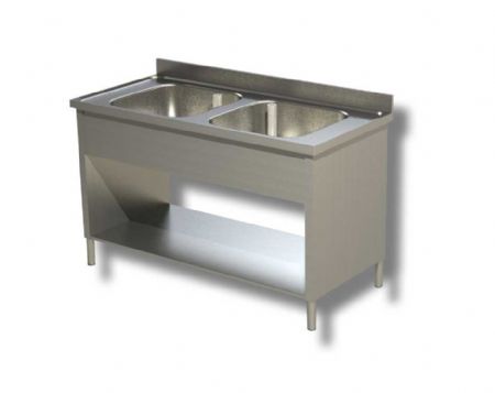 Plonge inox adosse avec 1 tagre infrieure et 2 bacs - 1000x600x850 mm