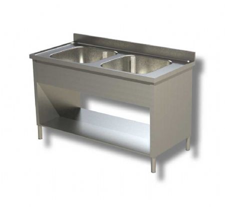 Plonge inox 2 bacs avec dosseret et 1 tablette basse - 1000x700x850 mm