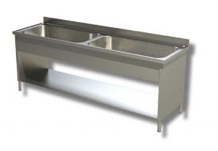 Plonge inox 2 bacs avec 1 niveau infrieur et dosseret - 1600x600x850 mm