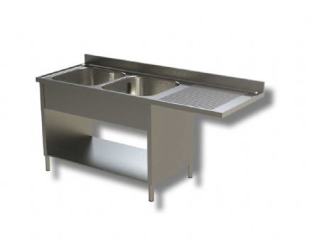 Plonge inox 2 bacs 1 tablette basse avec egouttoir  droite et dosseret - 1400x700x850 mm