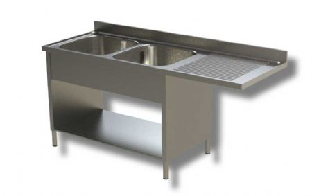 Plonge inox adosse 2 bacs 1 niveau avec passage lave vaisselle  gauche - 1600x600x850 mm