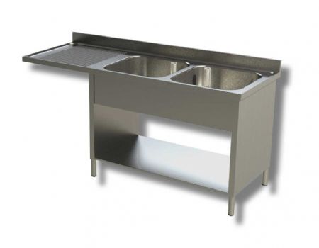 Plonge inox adosse 2 bacs 1 niveau avec passage lave vaisselle  droite - 1600x600x850 mm