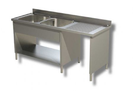 Plonge inox 2 bacs 1 tagre avec dosseret et passage lave vaisselle  droite - 1600x600x850 mm