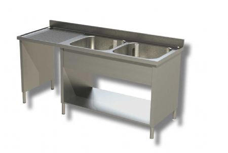 Plonge inox 2 bacs 1 tagre avec dosseret et passage lave vaisselle  gauche - 1600x600x850 mm