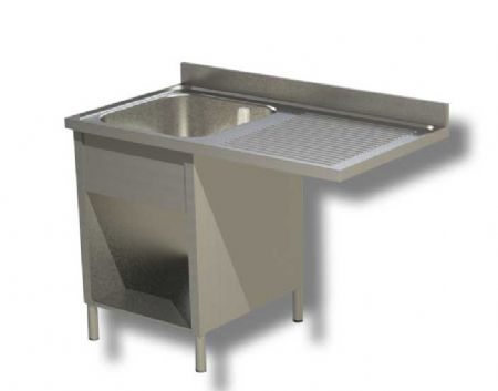 Plonge inox 1 bac 1 tagre avec passage lave vaisselle  droite et dosseret - 1200x600x850 mm