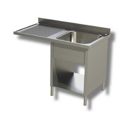 Plonge inox 1 bac 1 tagre avec passage lave vaisselle  gauche et dosseret - 1200x600x850 mm