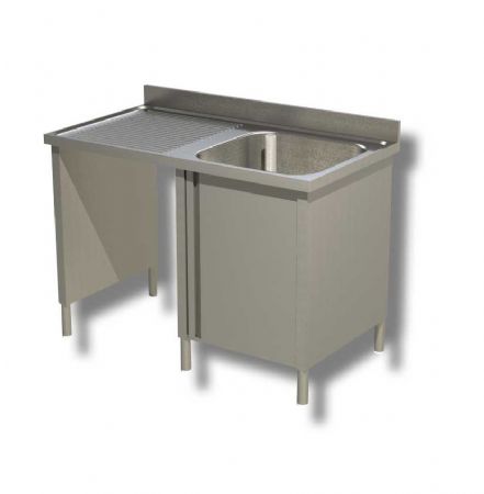 Plonge inox 1 bac avec passage lave vaisselle  gauche et dosseret - 1200x600x850 mm