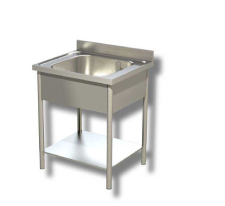 Plonge inox 1 bac avec dosseret et 1 tagre infrieure - 500x700x850 mm