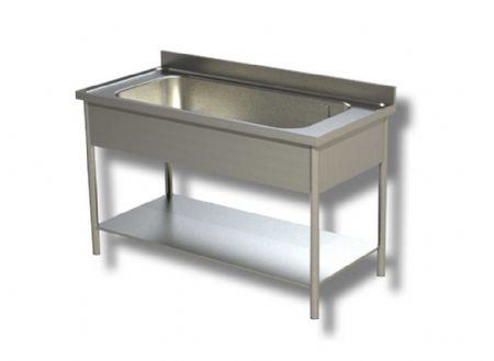 Plonge inox adosse avec 1 tagre infrieure et 1 bac - 1000x600x850 mm