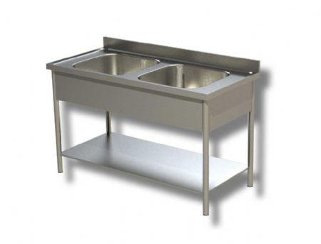 Plonge inox adosse avec 2 bacs et 1 tagre infrieure - 1000x600x850 mm