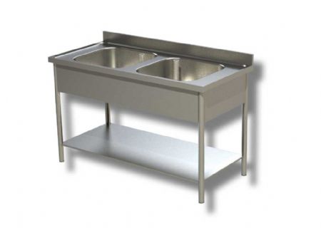 Plonge inox 2 bacs avec dosseret et 1 tagre infrieure - 1000x700x850 mm