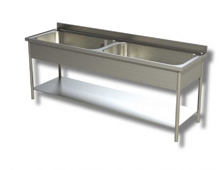 Plonge inox 2 bacs avec 1 niveau infrieur et dosseret - 1600x600x850 mm